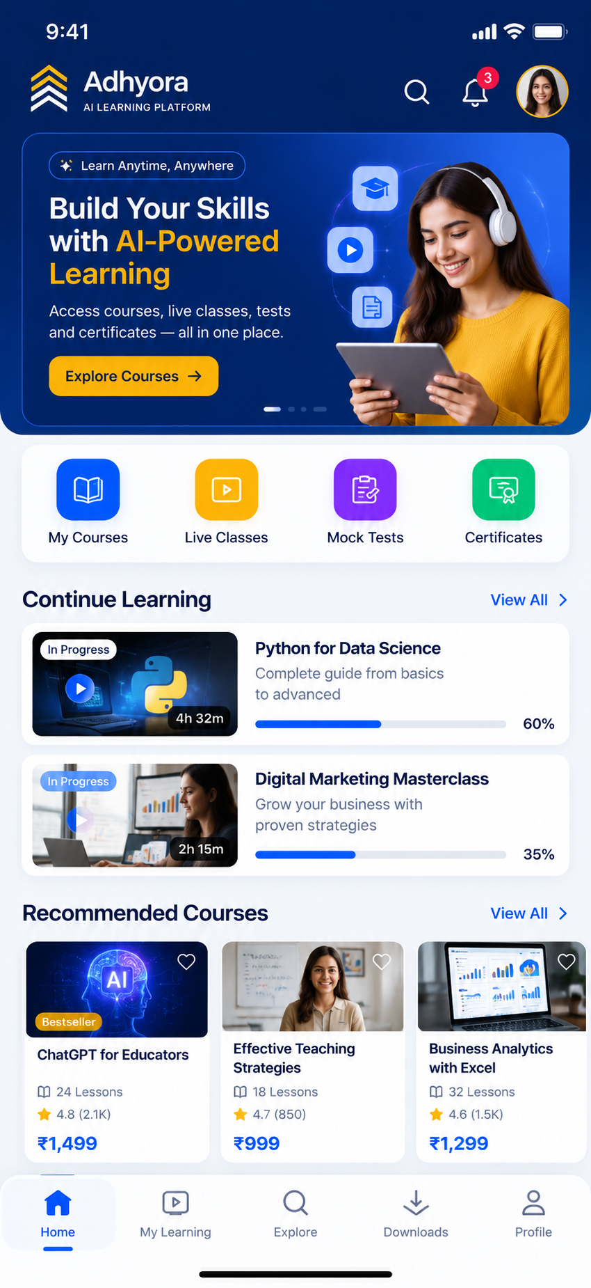 Adhyora mobile app screen